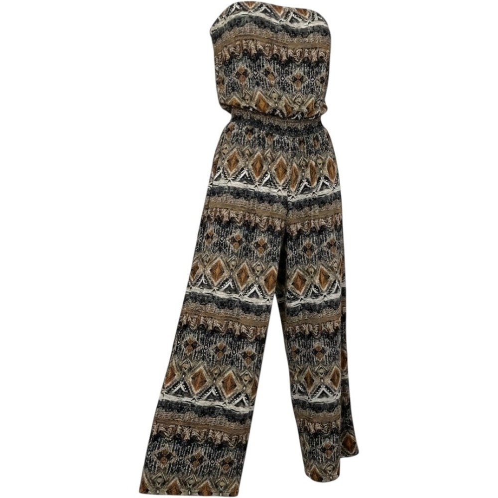 Mlle Gabrielle Womens 3X Jumpsuit Strapless Tribal Geometric Print Smocked Waist